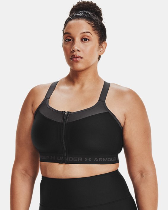 Women's Armour® High Crossback Zip Sports Bra in Black image number 0